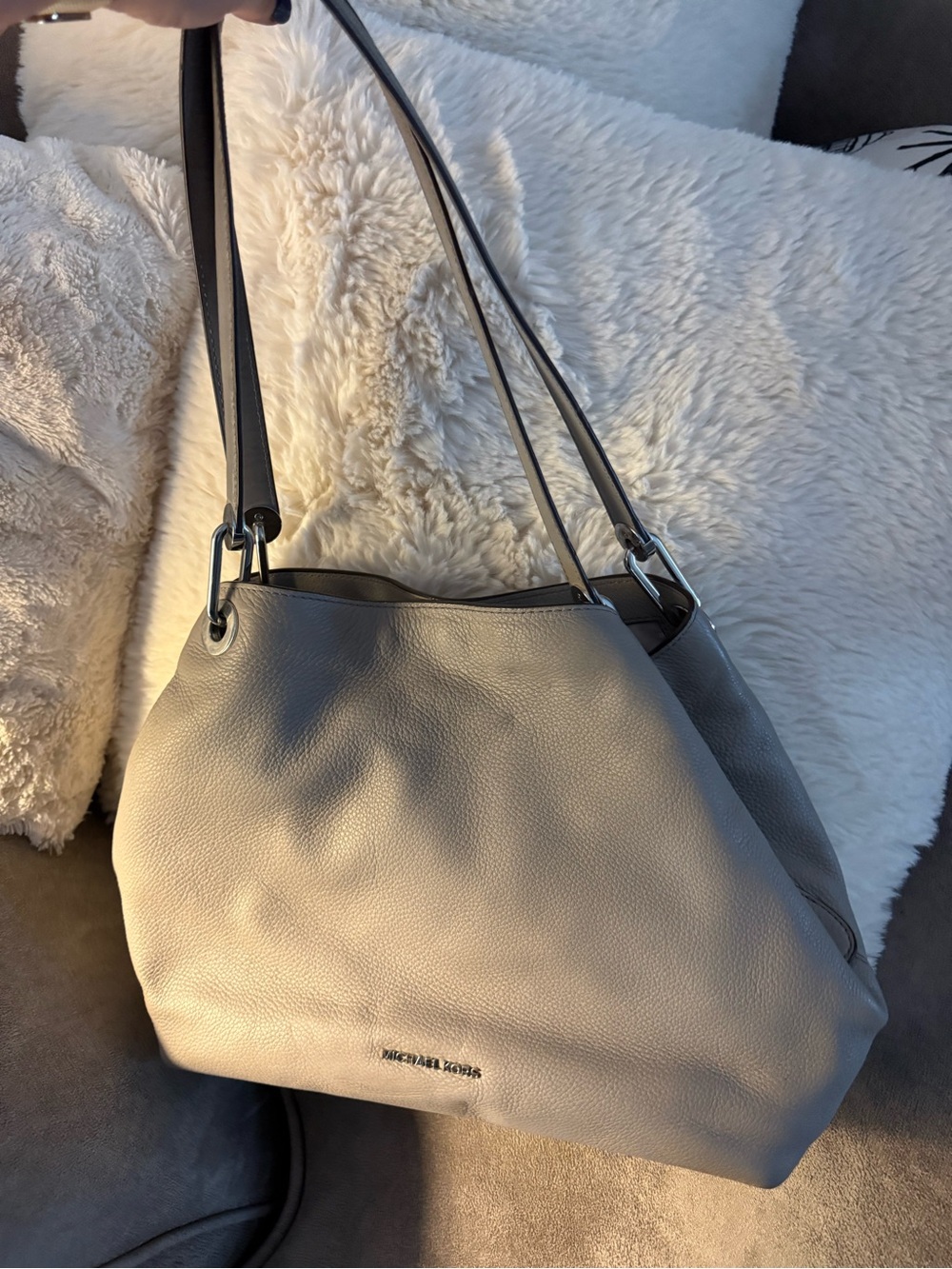 Okpta Michael Kors-like Pebbled Leather Shoulder Bag in Gray Taupe